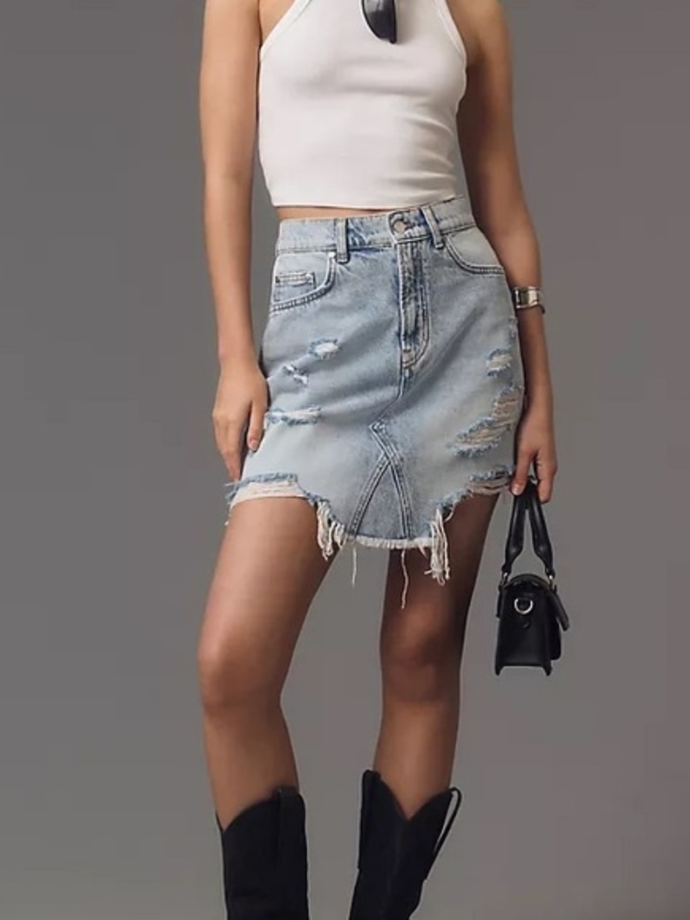 Anthropologie Pilcro distressed denim mini skirt Size 10
